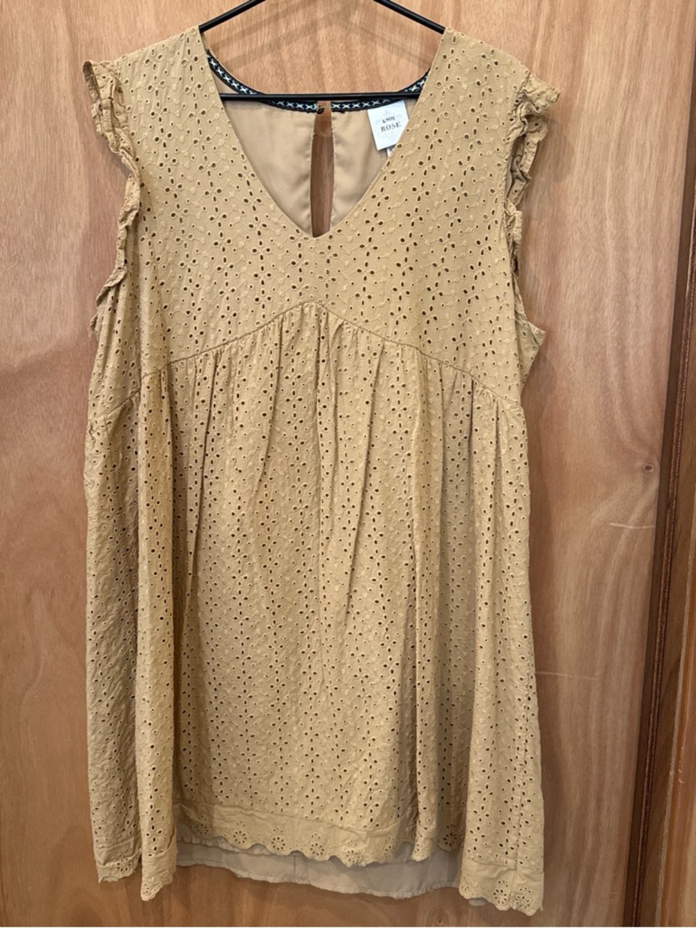 Eyelet Sleeveless V-Neck Tunic Dress in Mustard